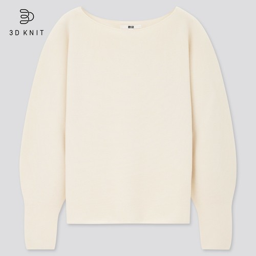 NWT Uniqlo Women 3D Knit Cotton LS Boat 