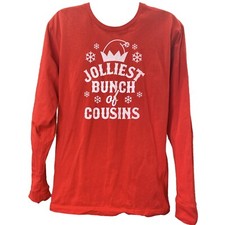 LIVE AND TELL Youth XL Red White Long Sleeve T-Shirt  Jolliest Bunch of Cousins  