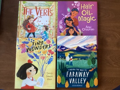 Set of 4, Easy Readers, Tiny Wonders, The Verts, Far-away Valley, Hair Oil .