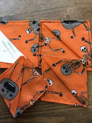 Set 4 New Orange Cotton Bookmark Bookmarks Corners Skeletons And Pumpkins Gothic