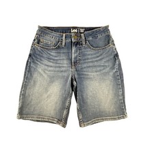 Lee Relaxed Fit Bermuda Mid Rise Denim Shorts Mens Size 34 Blue Distressed Jean