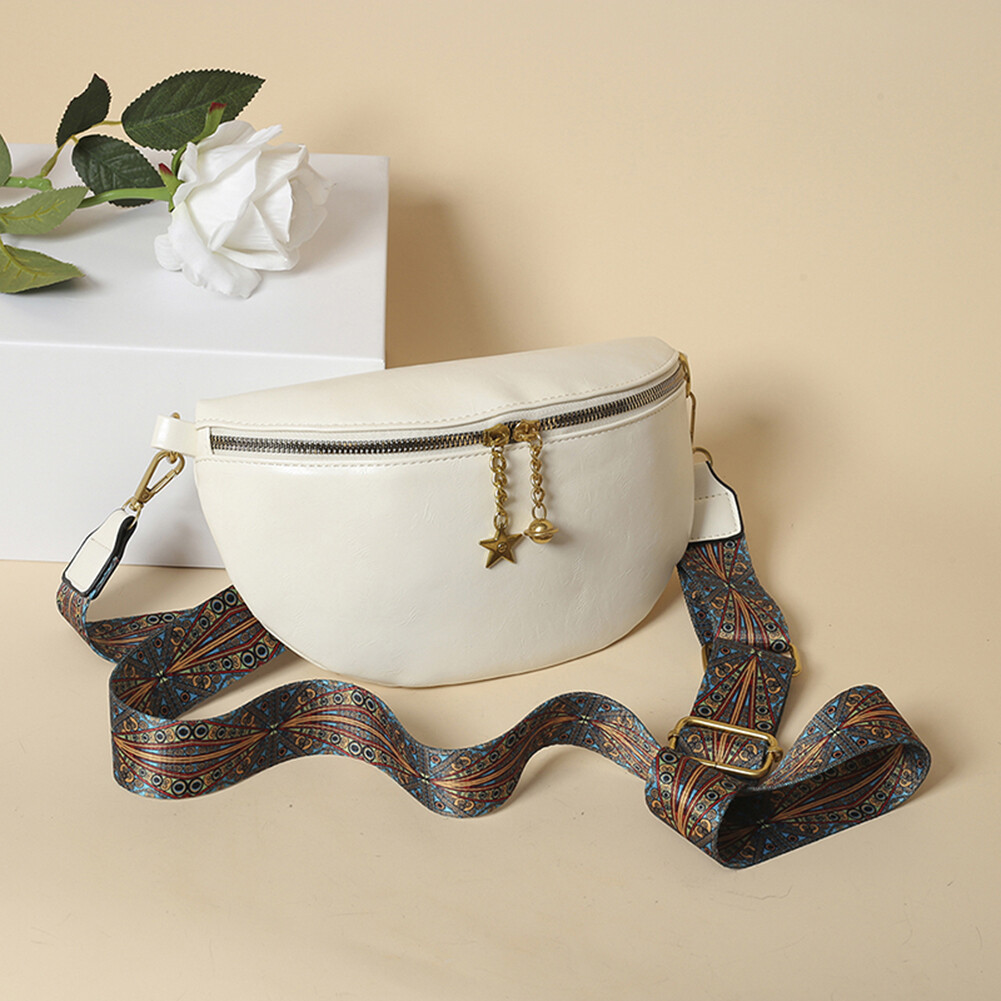 Crossbody Waist Bag Vintage Leather Women Wide Strap Small Fanny Pack