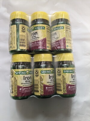 6*Spring Valley Iron General Wellness Tablets, 65 mg, 100 Count Exp 03/26 cheap