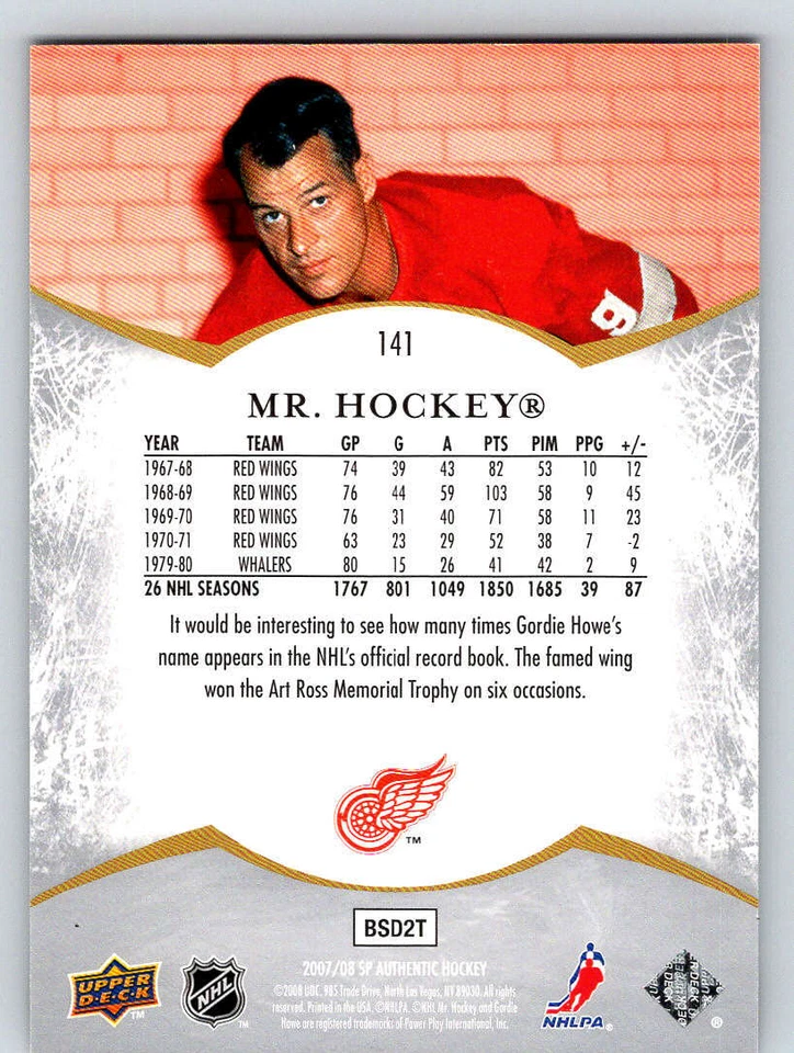 2007-08 SP Authentic #141 Gordie Howe NOT 1999 (ref 188705) - Image 2 of 2
