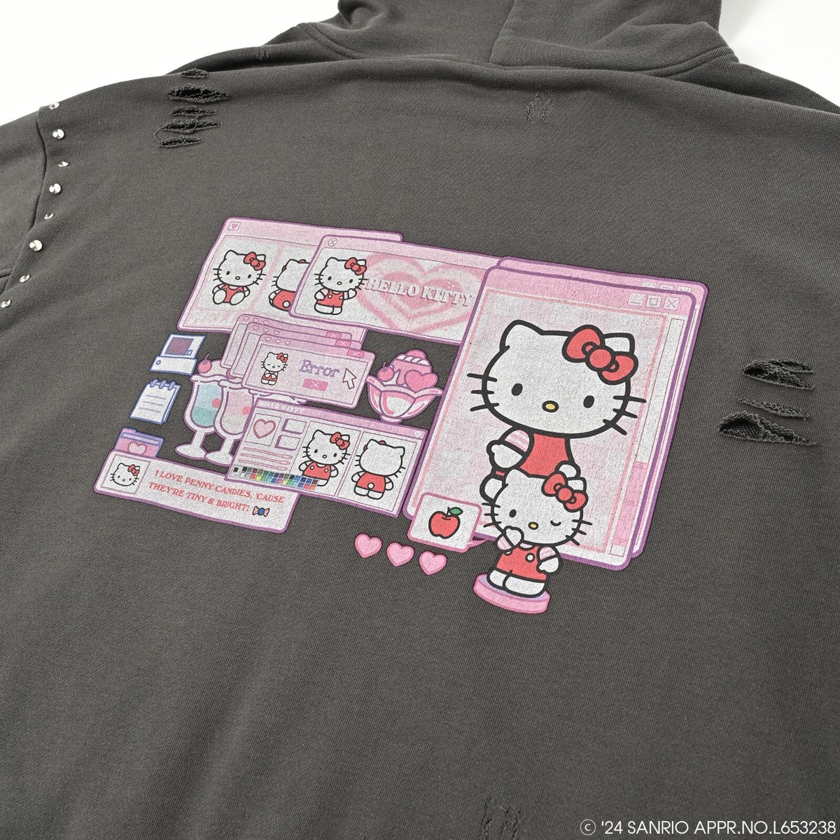 QOOZA × Sanrio HELLO KITTY / KITTY collaboration hoodie Gray Japan