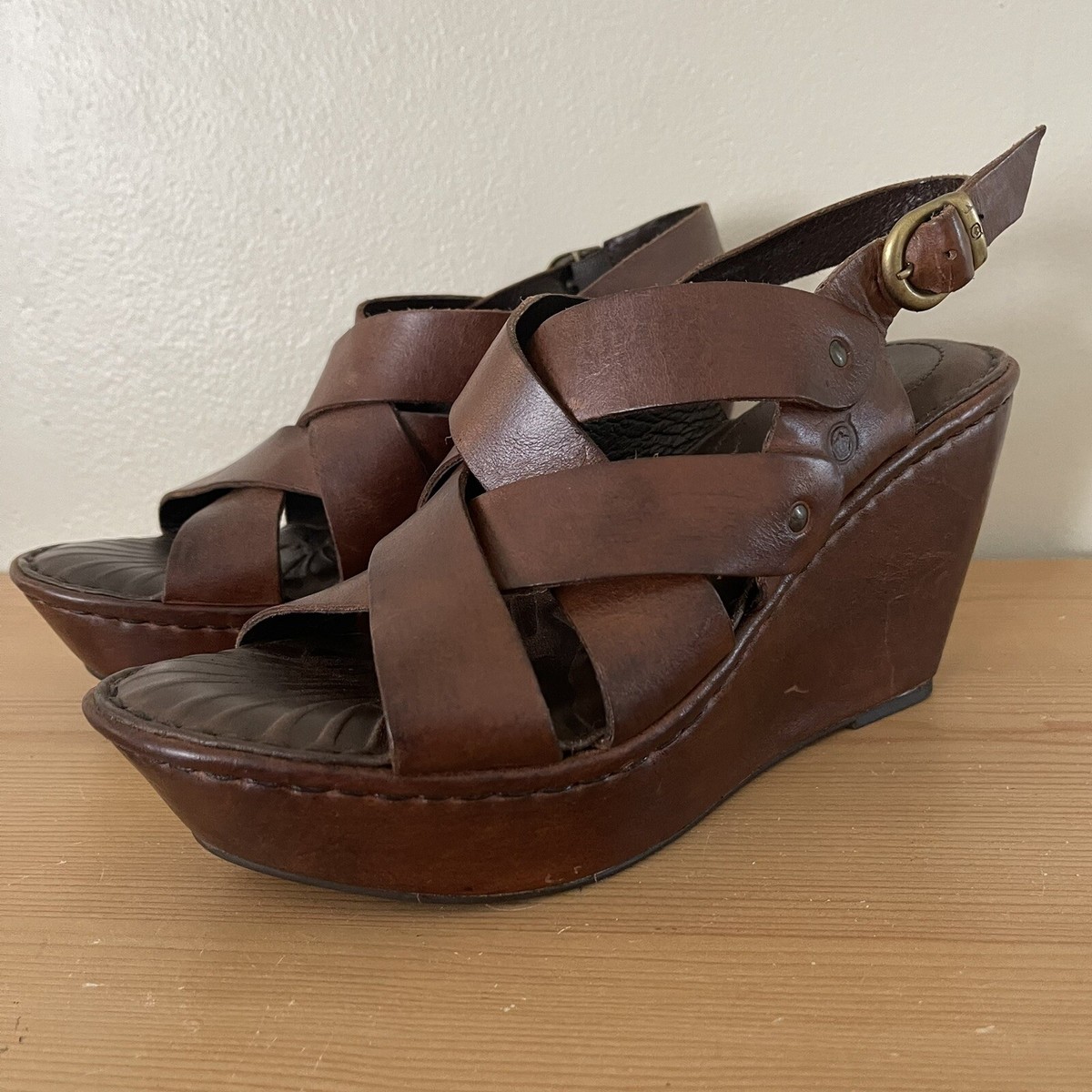 Born Platform Wedge Sandals Womens Size 8 Strappy Slingback Born Platform Wedge Sandals Womens Size 8 Strappy Slingback