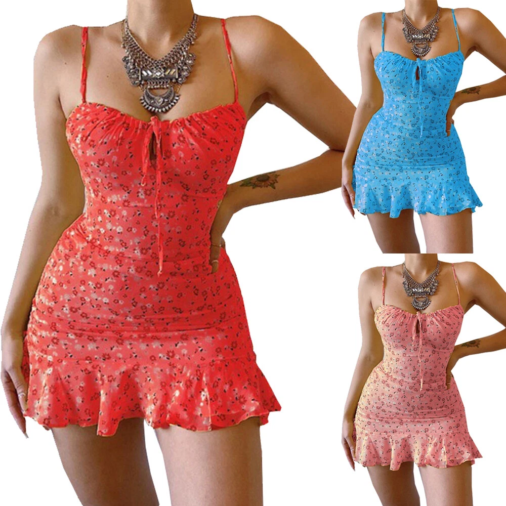 Beach Dress Mini Dress Club Dress Sundress Strapy Dresses Floral Sleeveelss UK D