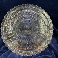 VTG~ Jeanette Pale Pink Glass-Sandwich Plate~Holiday Pink/Button & Bows-10 3/8"