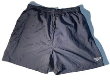 Vintage 90s Reebok Bkue Embroidered Logo Nylon Swim Trunks Size XXL Adult