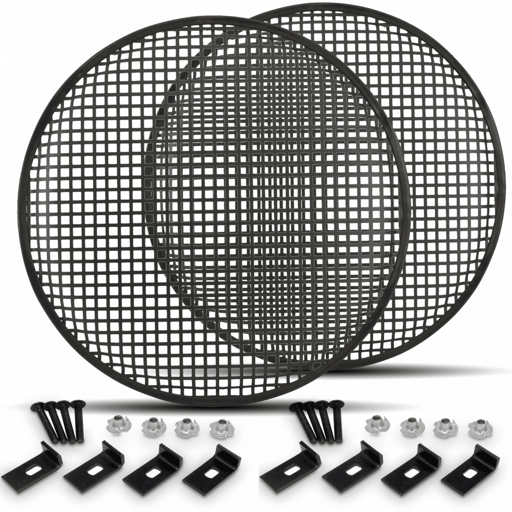 2 x Black Metal Mesh Speaker Grilles 15 inch Inc Clamps and Fixings 380mm Grill