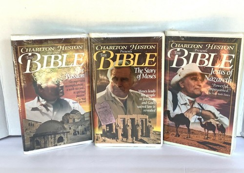 NEW Lot 3 Charles Heston Presents The Bible VHS Sealed Moses Jesus Passion Gift