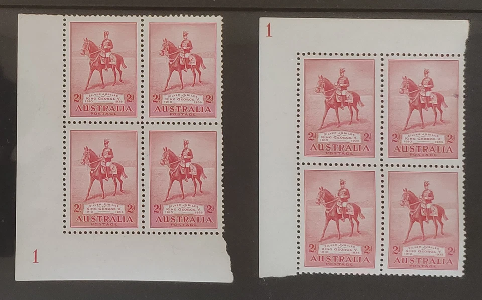 AUSTRALIA. GV. 1935. Silver Jubilee 2d Plate Blocks. 14 blocks - all are MUH. - Image 3 of 4