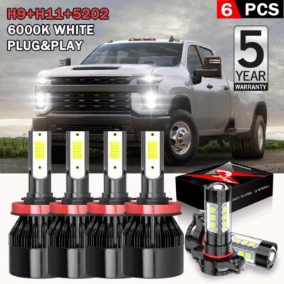 For 2021 Chevrolet Silverado 2500 3500 6x LED Headlight & Fog Bulbs H9+H11+5202