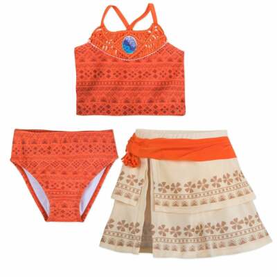 Disney Store Moana 3 PC Deluxe Swimsuit Set Girl Size 5/6 7/8