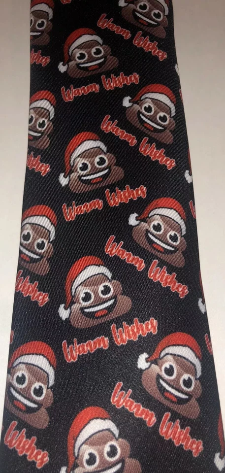 Corbata de cuello emoji de caca negra roja blanca deseos cálidos hombres OSFM Navidad vacaciones píxeles Foto 2 de 4