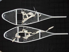 Vintage 46" Tall White Metal MILITARY SNOW SHOES Aluminum Pair Snowshoes