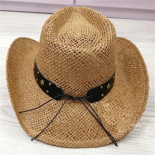 Sombrero de Vaquero de Paja para Mujer Hombre, Retro Ala Ancha Sombrero de Vaquera Occidental con Banda - Imagen 16 de 28