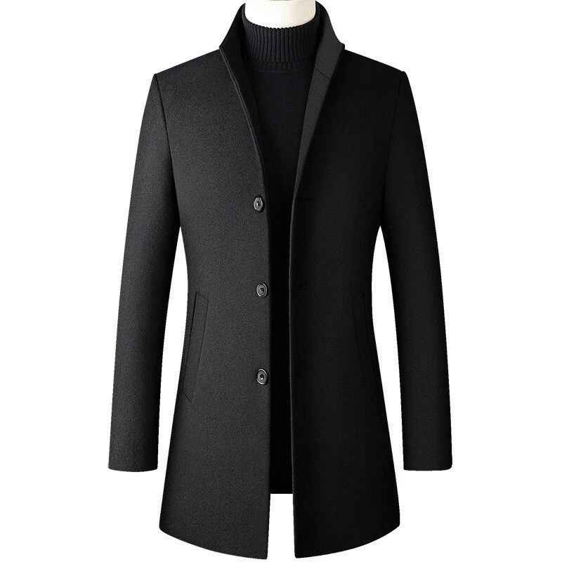 Mens wool coat standing best sale collar