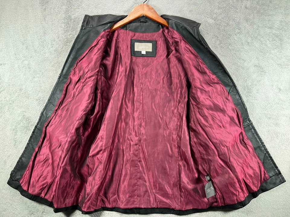 Jaqueta de Couro Croft Barrow Feminina Preta Grande Cetim Forrado Borgonha Casaco com Zíper - Imagem 3 de 4