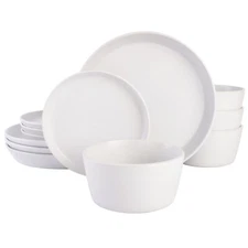 Gibson Soho Lounge Sofia 12-Piece Coupe Dinnerware Set - Matte White w/ Speckle
