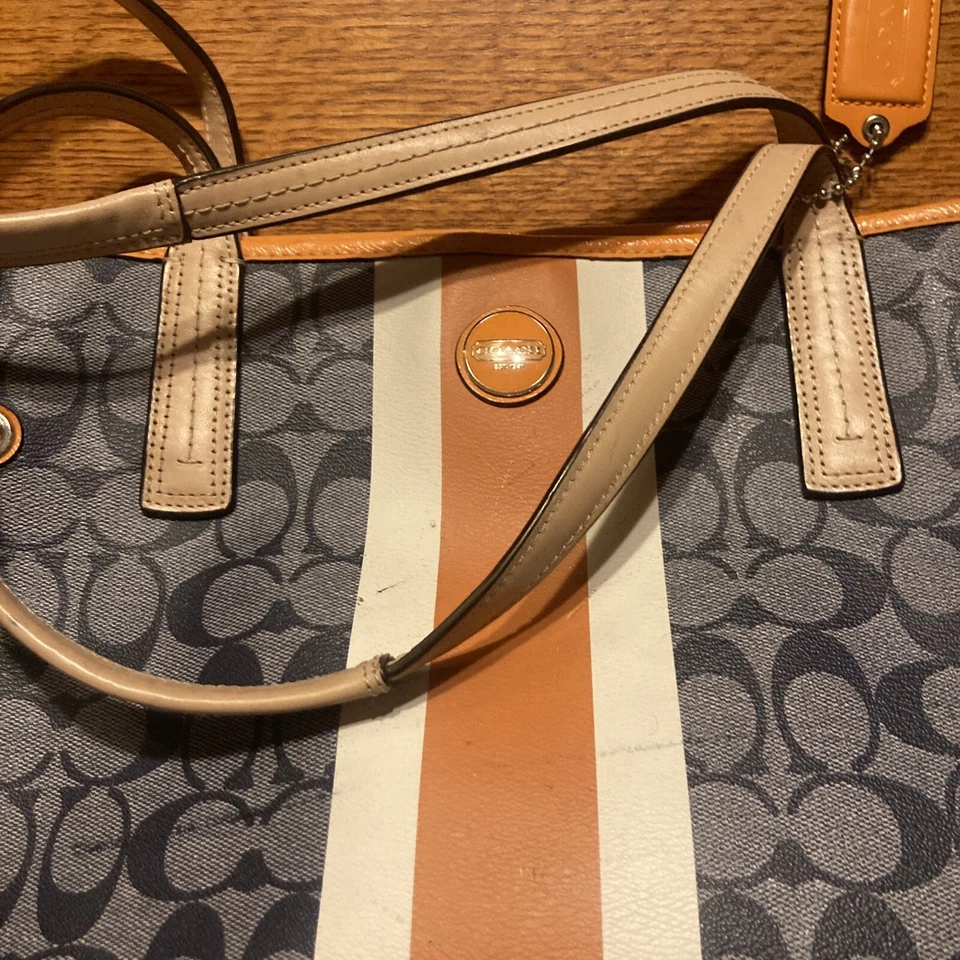 Authentic COACH Signature Shoulder Tote Bag PVC Leather Purple Orange K0292 - Image 2 of 4