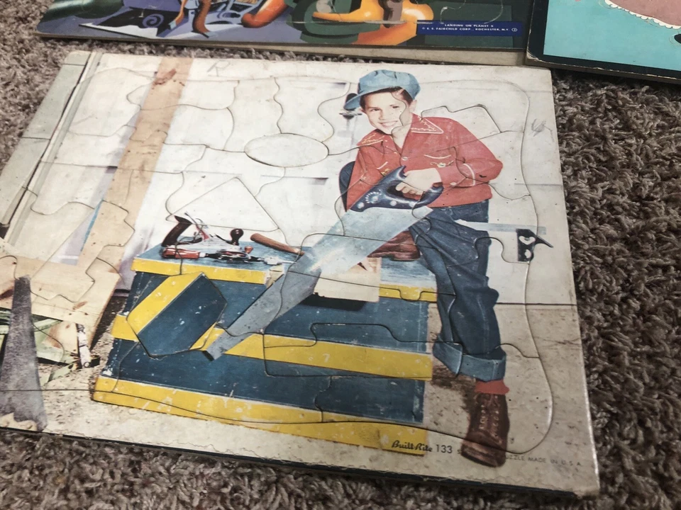 10 VINTAGE 1950’s FRAME TRAY PICTURE PUZZLES Fuzzy Wuzzy Circus Disneyland Space - Image 4 of 4