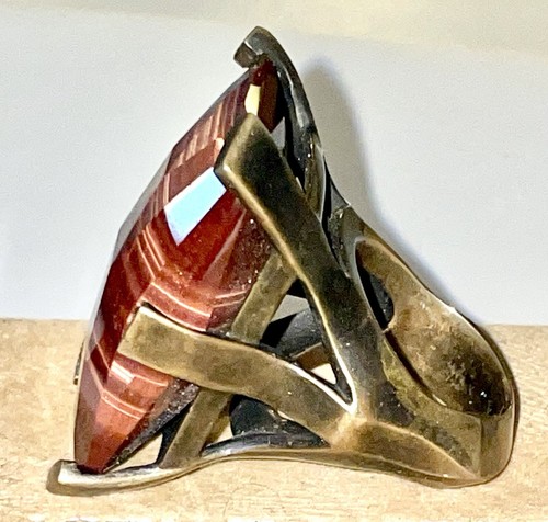 Stephen Dweck HUGE Faceted TIGER-EYE Bronze sculptured Ring - Picture 7 of 15