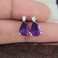 Purple Amethyst 925 Solid Silver Stud Earring Gift February Birthstone Earrings