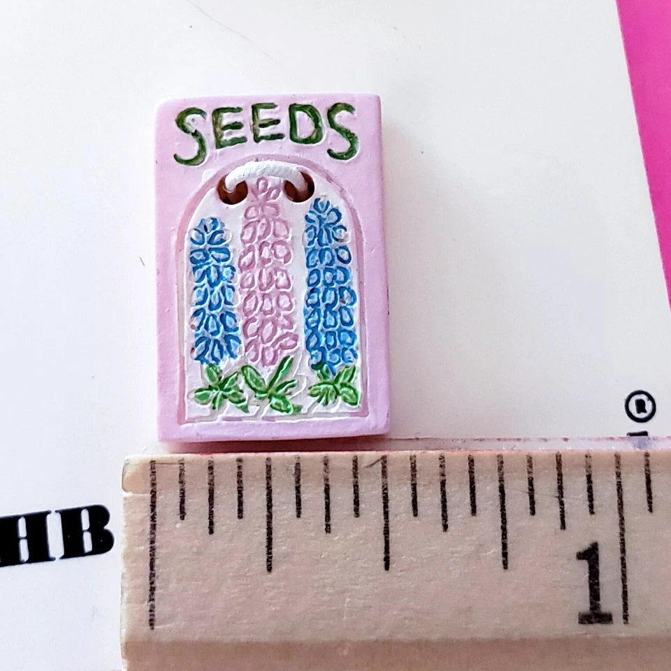 Vintage JHB International Hand Painted Flower Seed Packet Buttons Pink Blue 2-pk - Image 4 of 4