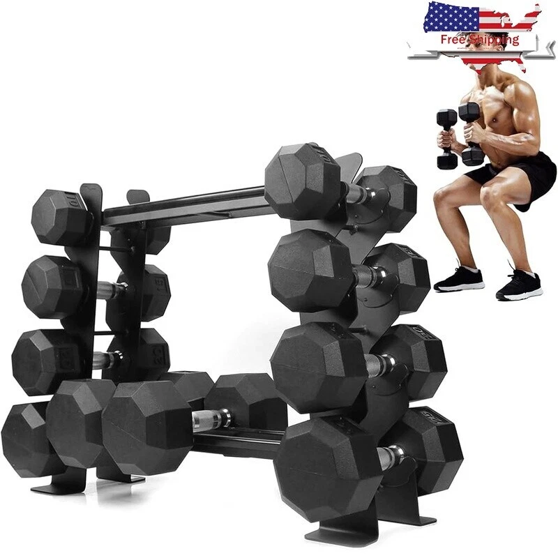 Rubber Dumbbell Stand 2 Tier Rack Compact Storage Max 400 lbs Capacity New