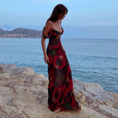 Abstract Floral Print Sleeve Detail Cowl Neck Rat Boa Similar Style Slip  Dress | eBay