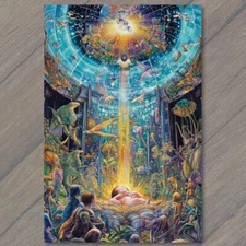 FLATCARD Futuristic Arena Crowd Sci-Fi Fantasy Scene Floating Orb Creatures