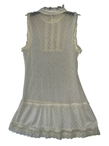 Free People Ivory Lace Sleeveless Mini Dress With Ruffle Trim & Pearl Buttons - Picture 4 of 7