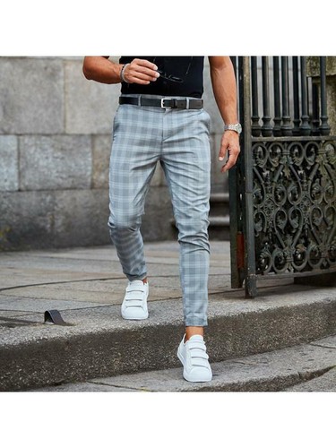 Men's Casual Trousers Loose And Thin Pantalones A Cuadros Elegante De Pitillo - Picture 9 of 16