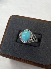     Sterling Silver Oval Blue Turquoise button Accented Band Ring 925 Sz: 7