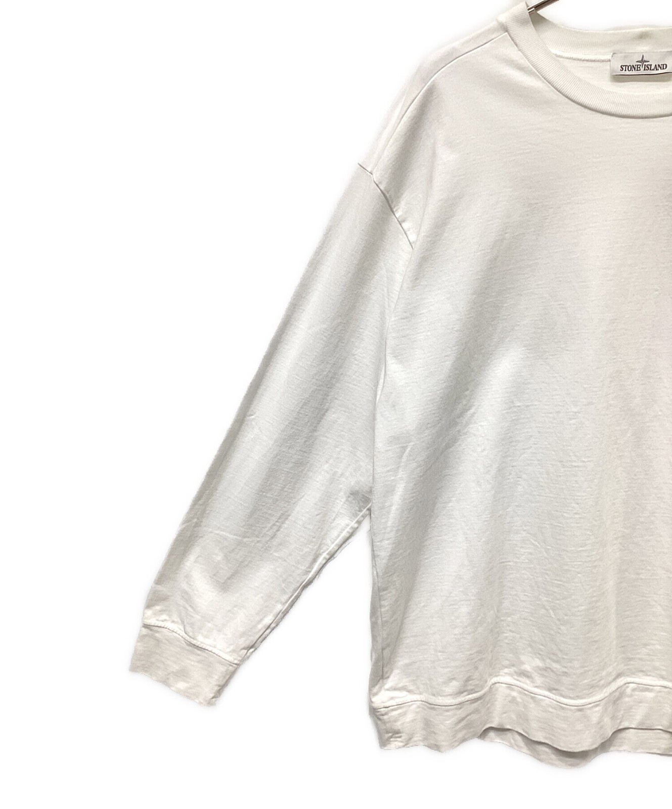 STONE ISLAND/ Logo Patch Garment Dye Sweatshirt Long Sleeve T-Shirt White Size: thumbnail 2