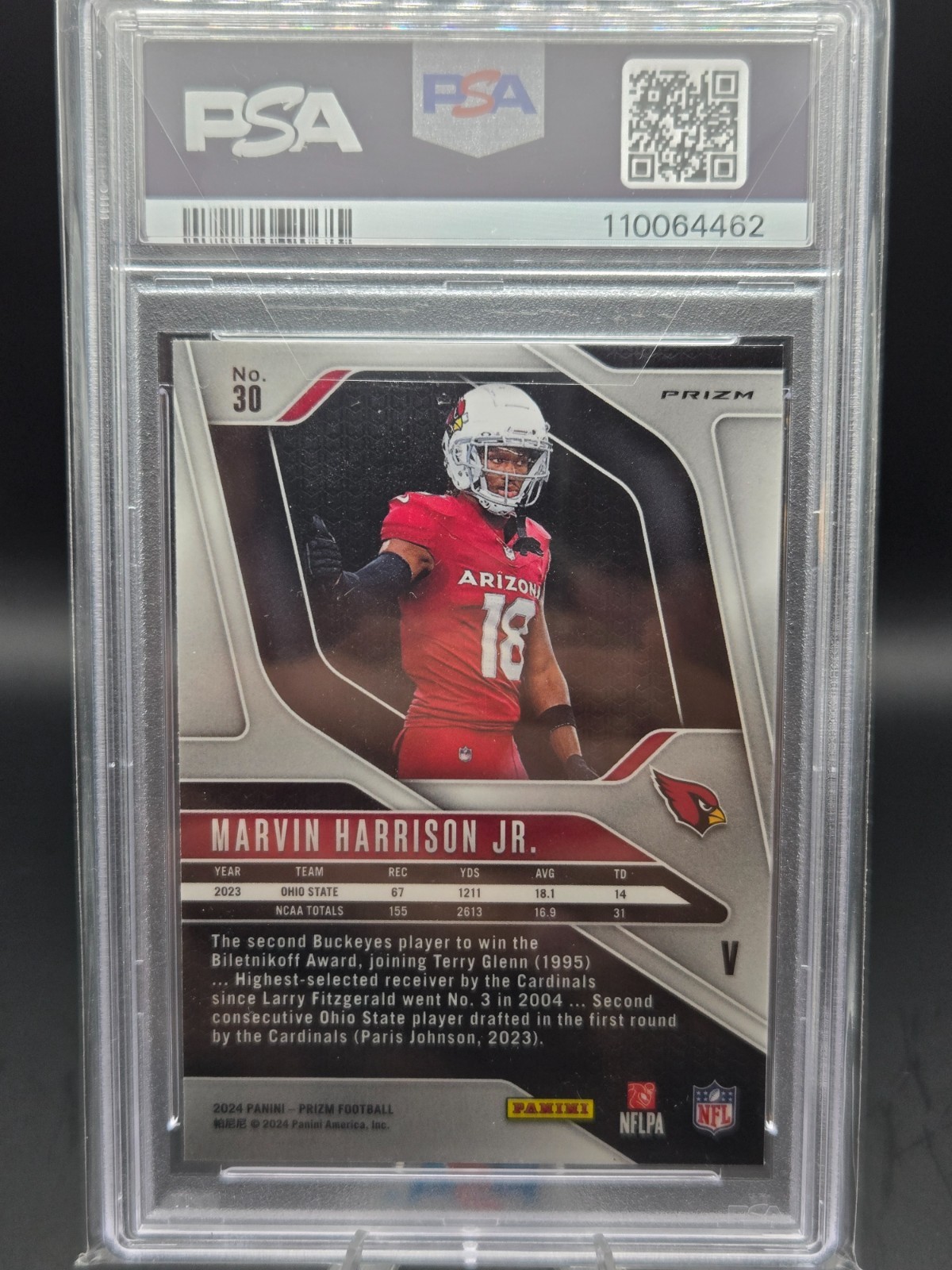 PSA 10 2024 Panini Prizm Marvin Harrison Jr RC Rookie Variation Silver Prizm view 3
