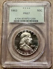 1963 Franklin Silver Half Dollar Proof, Last Year Issue, Looks CAM,OGH PCGS PR67
