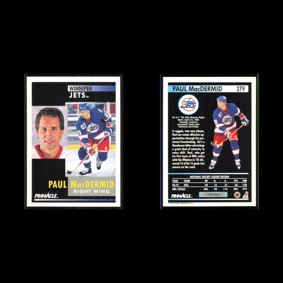 Paul MacDermid #279 1991 Pinnacle Winnipeg Jets Hockey Card NHL NM - Image 3 of 3