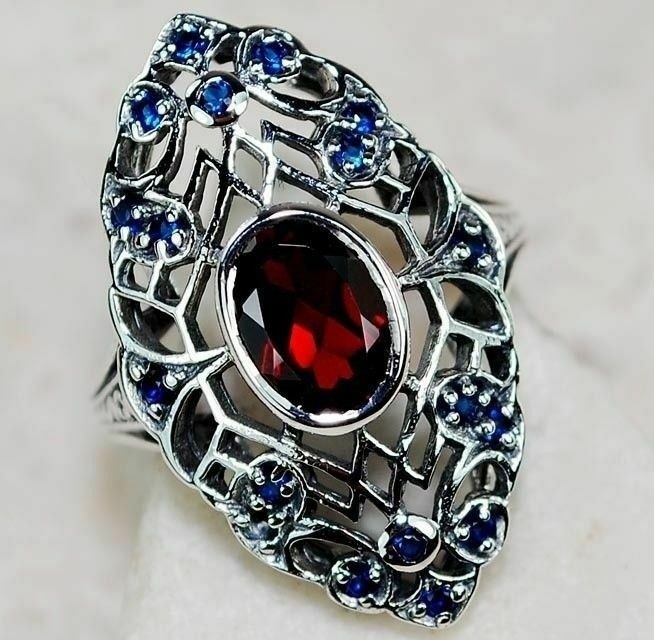 3CT Fire Garnet 925 Sterling Silver Filigree Ring Sz 7 F3-7