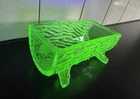 Vintage Northwood Green Depression Glass Uranium Log Sugar Trough Dish