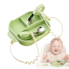 Silicone Tableware for Baby, Silicone Divided Suction Plate for Babies with B...