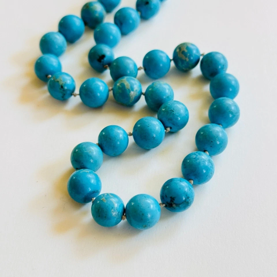 Collar De Colección Azul Turquesa Cuentas Redondo Suave Natural Genuino Cuentas 11" 78g Foto 4 de 4