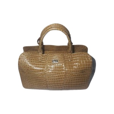 Beijo Couture Large Handbag Carry All Weekender Bag Croco Print Golden  Brown