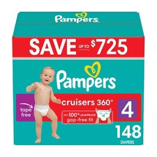 Pampers Cruisers 360 Diapers Gap-Free Fit, Size 4 22-37 Pounds , 148 Count