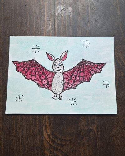 ACEO Original Bat Miniature  Watercolor Painting by Sandrajean Smith