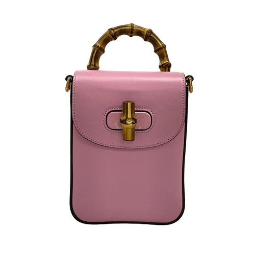 Gucci Bamboo Handbag Pink Leather Used