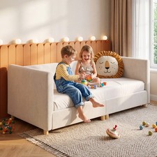 2-in-1 Convertible Kids Sofa Bed &ndash; Toddler Couch with Guardrails Low-profile Bed
