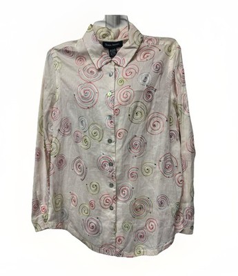 Sharon Anthony Embroidered Swirl Rhinestone ButtonDown Blouse Sz-M Cotton Causal