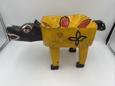Vintage Folk Art Hand Carved Hand Painted Animal Bowl Guatemala
